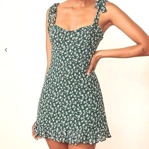 Reformation Green Floral Mini Sundress
